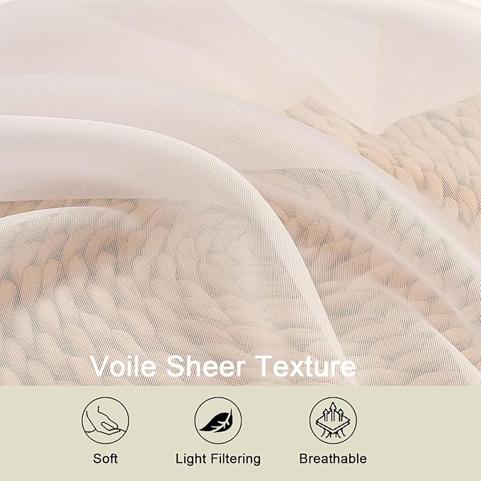 Cream Sheer Curtains for Bedroom Living Room 96 Inches Long 2 Panels, Modern - Image 3