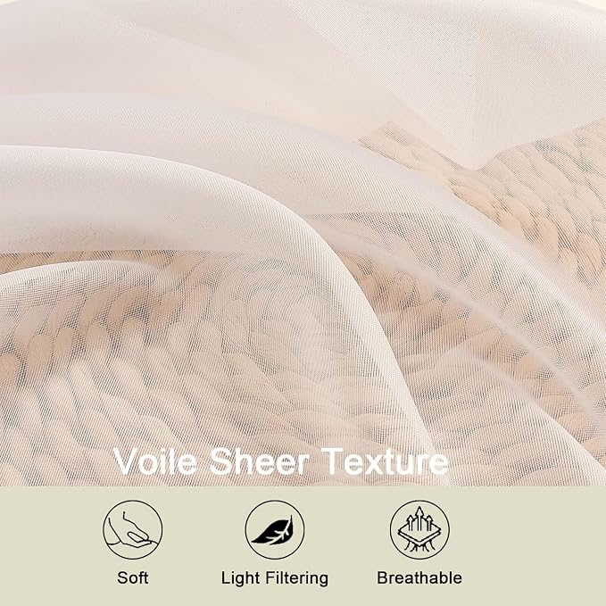 Cream Kitchen Curtains 30 Inch Length Tier 2 PCS, Solid Soft Airy Half Curtains - Image 3