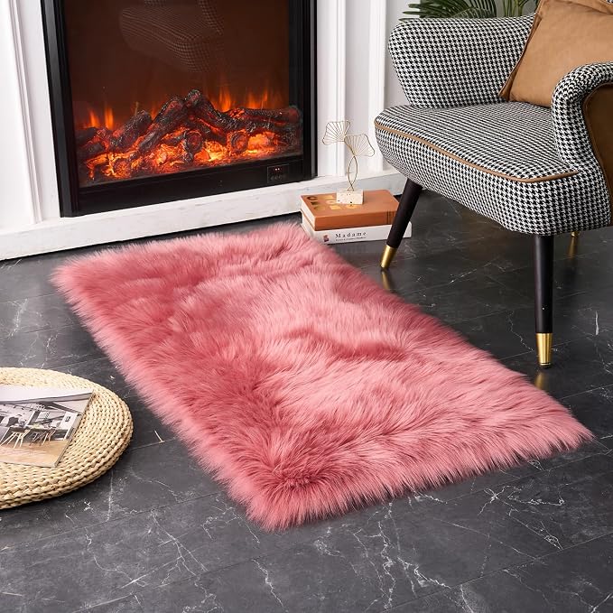 EasyJoy Ultra Soft Fluffy Shaggy Area Rug Faux Fur Rug Chair Cover Seat Pad - Image 2