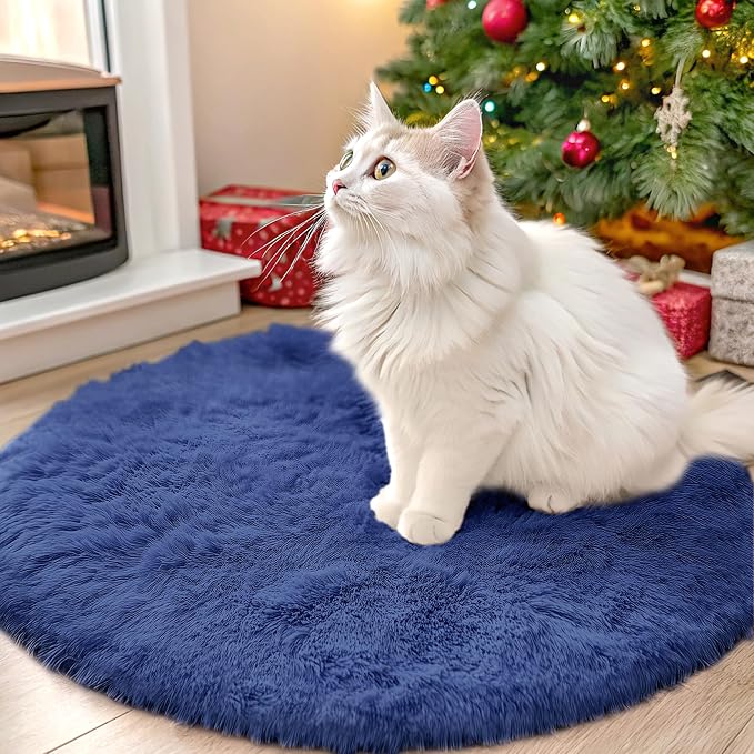 OLANLY Navy Blue Round Rugs for Bedroom by OLANLY