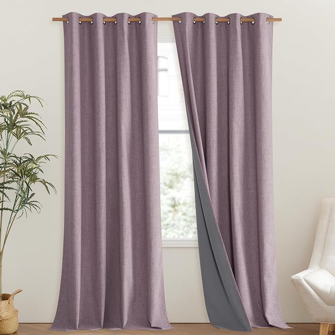 NICETOWN Chaise Mauve Vintage Linen 100% Blackout Curtains - Image 2