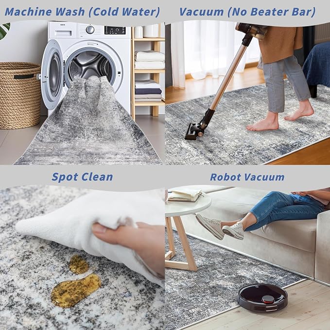 2x6 Non-Slip Washable Kitchen Runner Rug – Modern Coastal Abstract Carpet Runner - Image 8