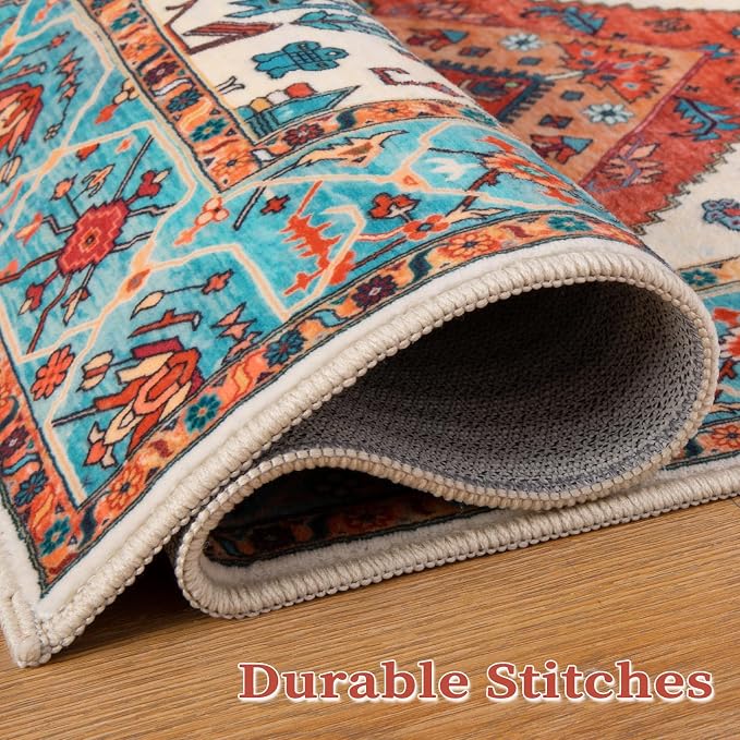 SERISSA Boho Area Rug 8x10 Orange, Washable Large Rugs - Image 9