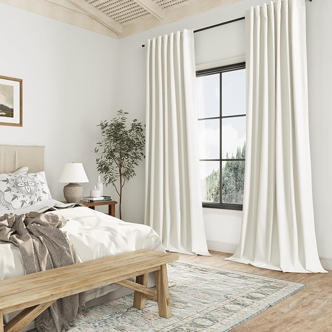 Ivory 100% Blackout Linen Curtains 102 Inch Length 2 Panels Set - Image 8