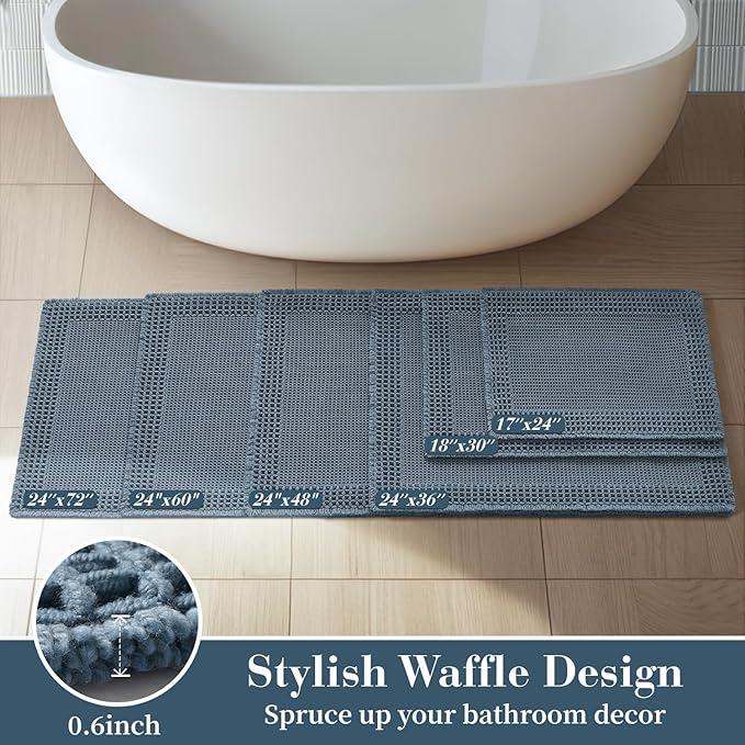 RESARE Waffle Bath Mat for Bathroom, Non Slip Bathroom Rugs 20"x32" Blue | - Image 5