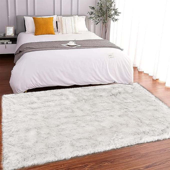 Latepis Rugs for Living Room Faux Fur Rug 5x6.7 White - Image 7