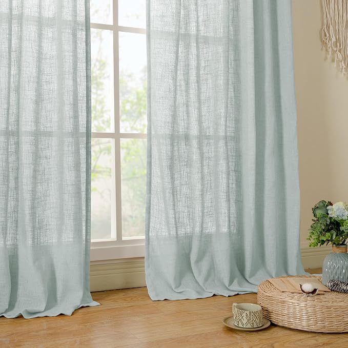 LAMIT Linen Semi Sheer Curtains 96 inches Long 2 Panels Set, Light Filtering - Image 9