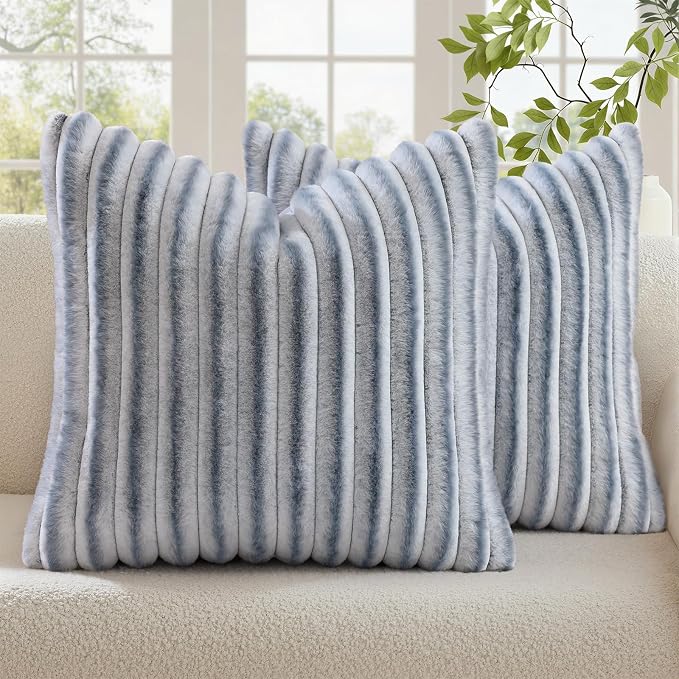 decorUhome Cozy Faux Fur Throw Pillow Covers 22x22 Set of 2 Decorative Soft by decorUhome
