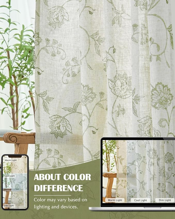 jinchan Linen Curtains Floral Curtain 84 Inch Length - Image 7