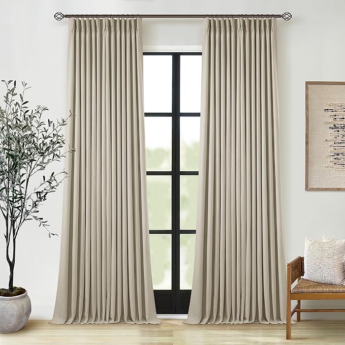 Burlywood Birch 100% Blackout Pinch Pleated Linen Curtains 105 Inches Long | by Twodrapes