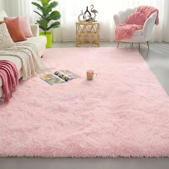 Amdrebio Light Pink Fluffy Fuzzy Area Rug 4x6 by Amdrebio