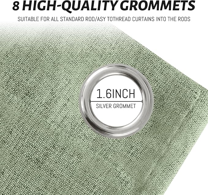 Yakamok Light Sage Green Linen Curtains 100% Blackout 84 Inches Long, Room - Image 4