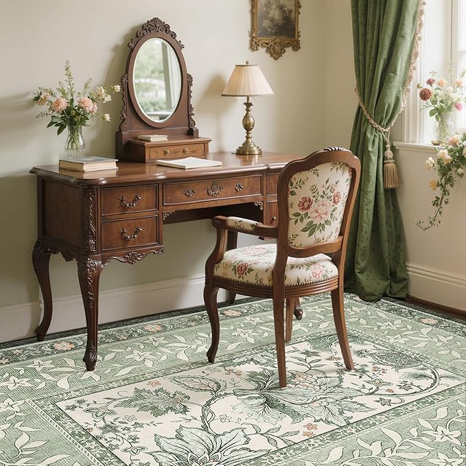 GarveeHome Provence Sage Green 6x9 Area Rugs, Botanical Grove Vintage - Image 3
