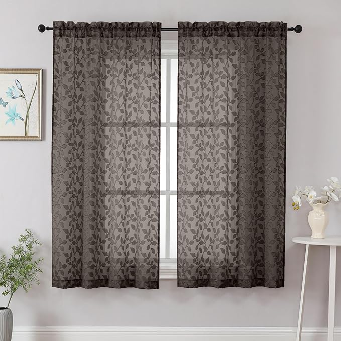 Chyhomenyc Chocolate Sheer Curtains 63 Inch Length 2 Panels Set, Light by Chyhomenyc
