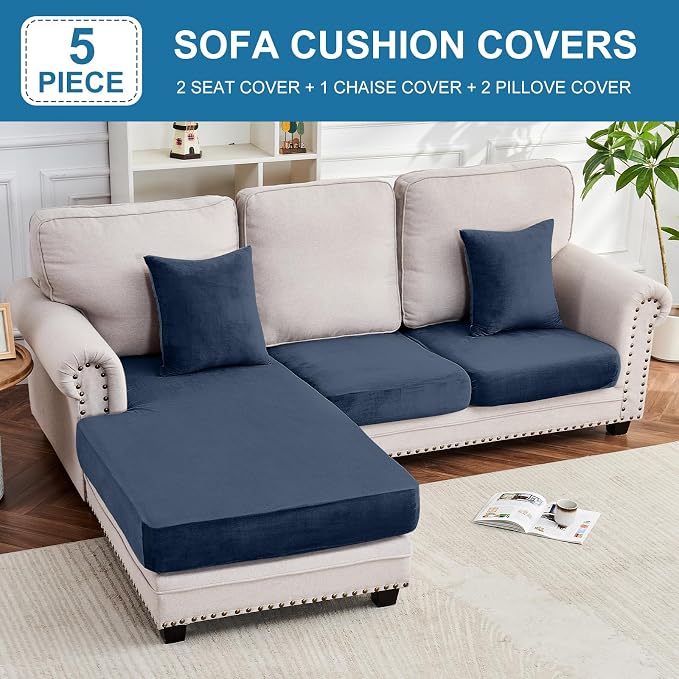 Couch Cover 3-Piece Elastic Velvet Couch Cushion Covers & Chaise Slipcovers - Image 3