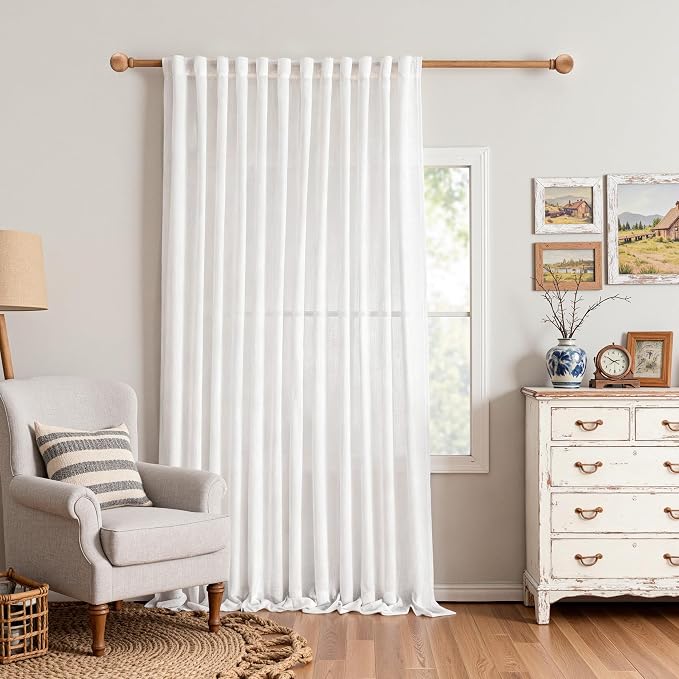 MYSKY HOME 95 Inches Long White Curtains Semi Sheer Drapes Light Filtering by MYSKYHOME