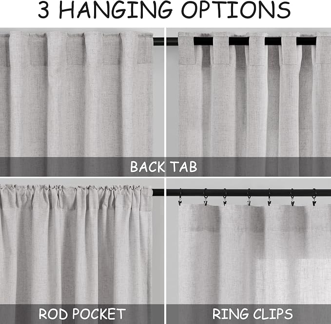Grey Linen Curtains 102 Inches Long 2 Panels Set - Image 3