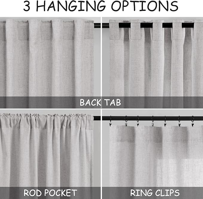 Grey Linen Curtains 108 Inches Long 2 Panels Set - Image 3