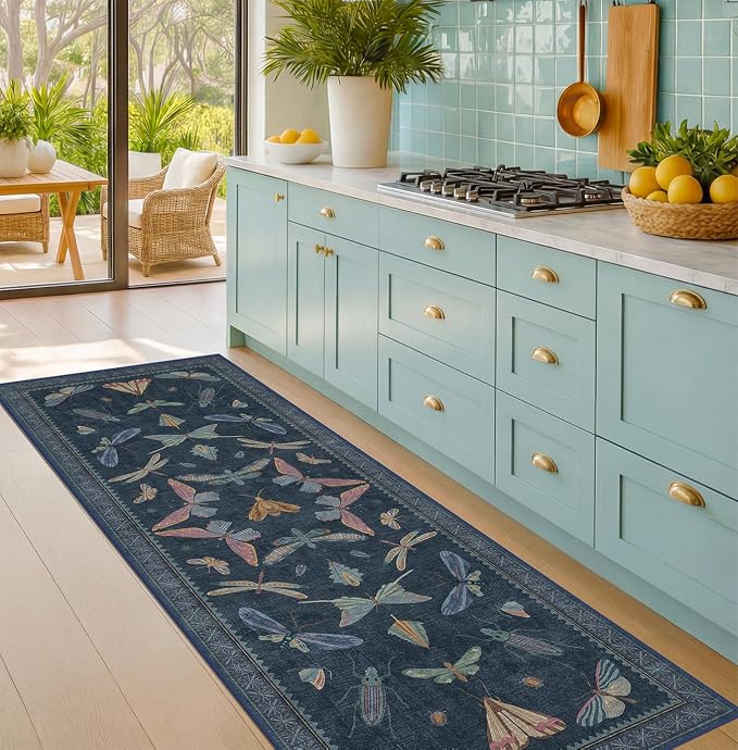 Vintage 2x6 Navy Blue Bathroom Rugs - Image 3