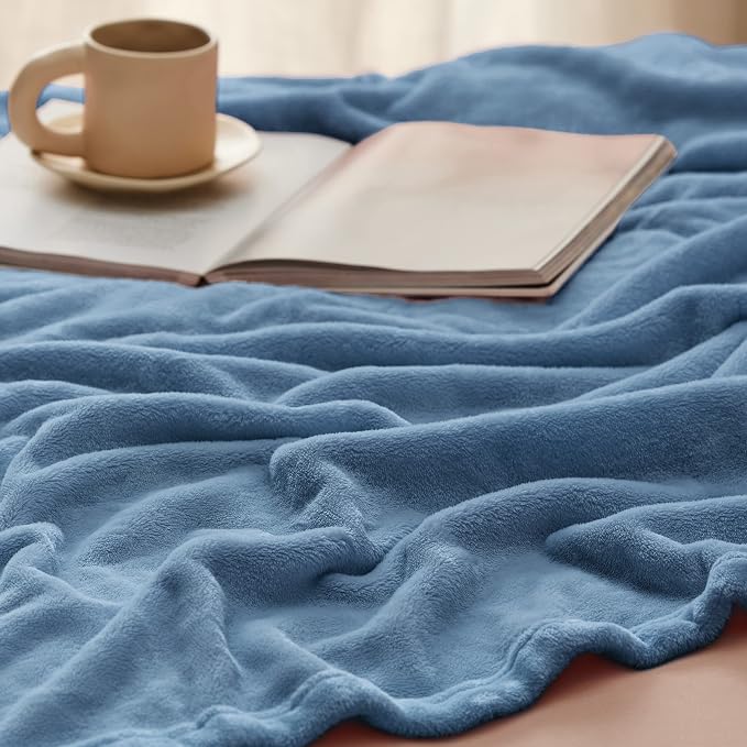 Bedsure GentleSoft Fleece Blankets King Size Washed Blue - Image 4