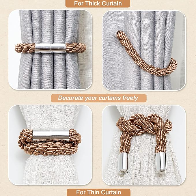 NICEEC 4 Pack Strong Magnetic Curtain Tiebacks Modern Simple Style Drape Tie - Image 6