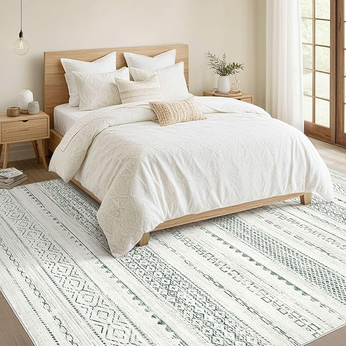 Nakagishi Green Rug Living Room 6x9: Washable Boho Large Neutral Farmhouse Soft - Image 5