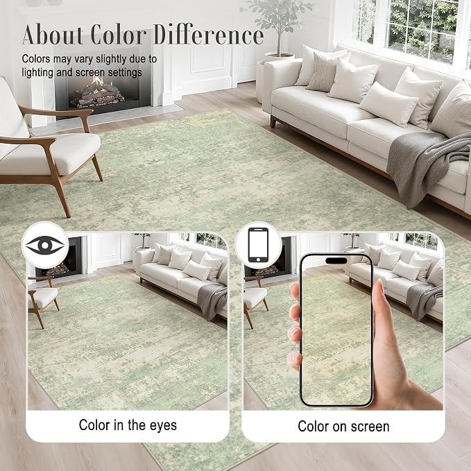3x14 Washable Runner Rug：Modern Abstract Soft Carpet Green Cream | - Image 4