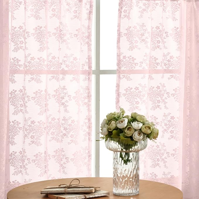YJ YANJUN Vintage Lace Curtains 30 inch Length 2 Panels - Image 3