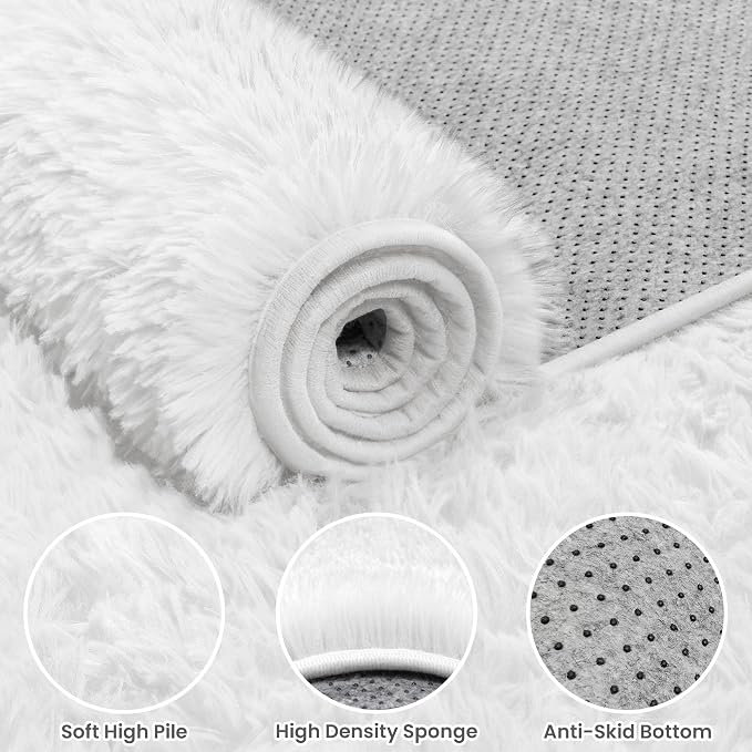 2x6 Bedside Area Rugs for Bedroom: Soft Fluffy Shag White Rug for Hallway - Image 5