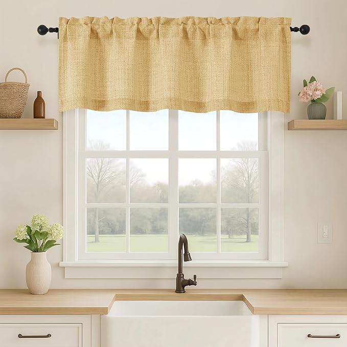 OVZME Valance for Windows, Light Filtering Faux Linen Textured Small Short by OVZME