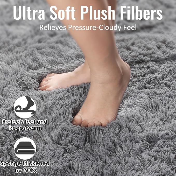 Grey Area Rugs for Living Room, Plush Fluffy Bedroom Rugs for Dorm Room 5x8 | - Image 6