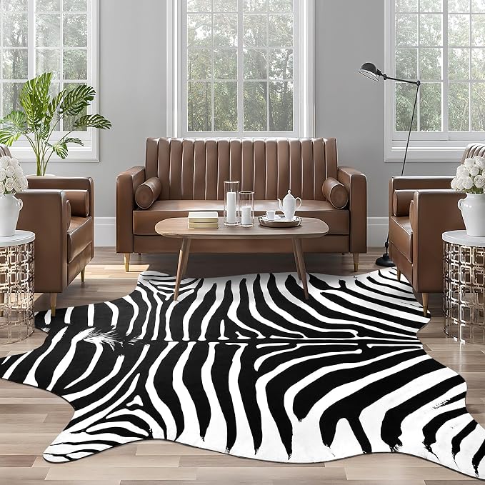 AROGAN Premium Faux Zebra Hide Rug 5.2 x 6.2 Feet, Sturdy and Large Size Bear - Image 4