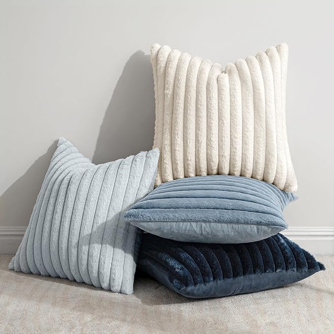 MIULEE Faux Fur Plush Decorative Throw Pillow Covers 18x18, Soft Coastal Modern - Image 3