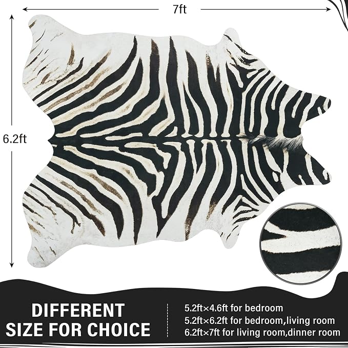 AROGAN Western Faux Fur Zebra Rug, 6.2x7 Feet Premium Animal Skin Print Rug - Image 2