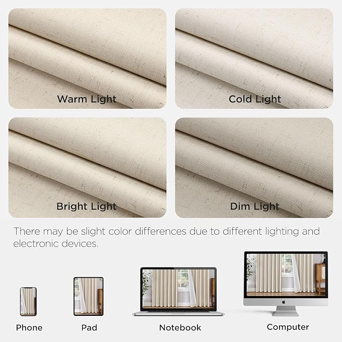 Joydeco 100% Blackout Pleated Curtains, Linen Window Curtains 2 Panel Sets 108 - Image 8