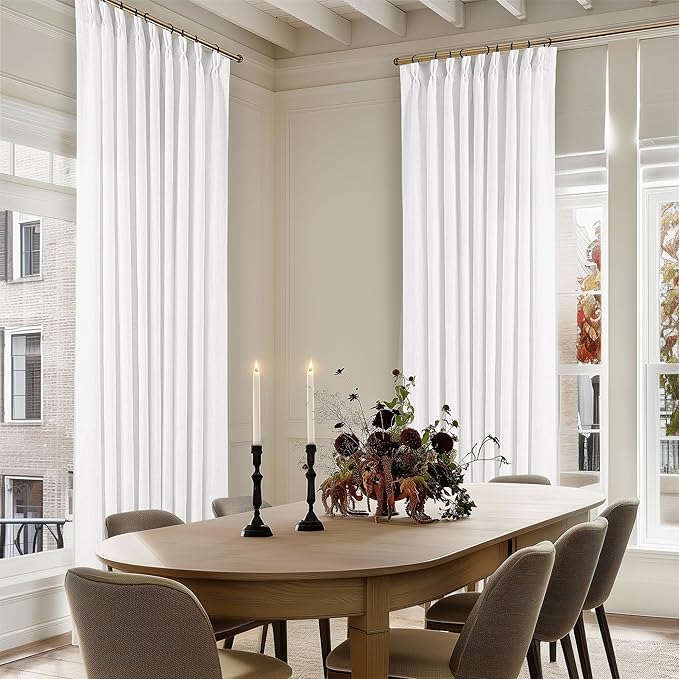 Snow White Pinch Pleated Linen 108 Inch Curtains 60 Inch Width | Linen Blend - Image 5