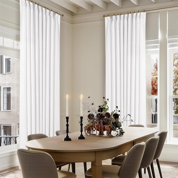 White Pinch Pleated Extra Wide Linen Curtains W60xL84 Inches Long | Linen Blend - Image 6