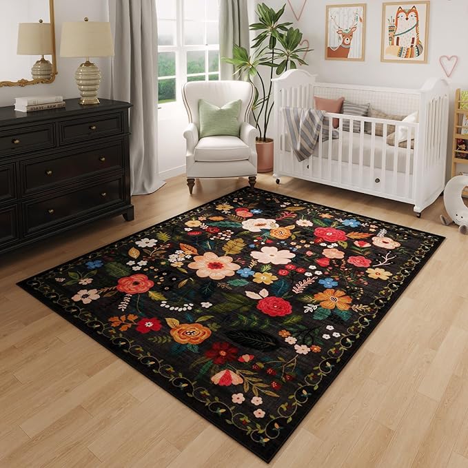 Rugcomf Area Rug 4x6 Rug Washable Boho Rugs Non Slip Low Pile Floral Small by Rugcomf