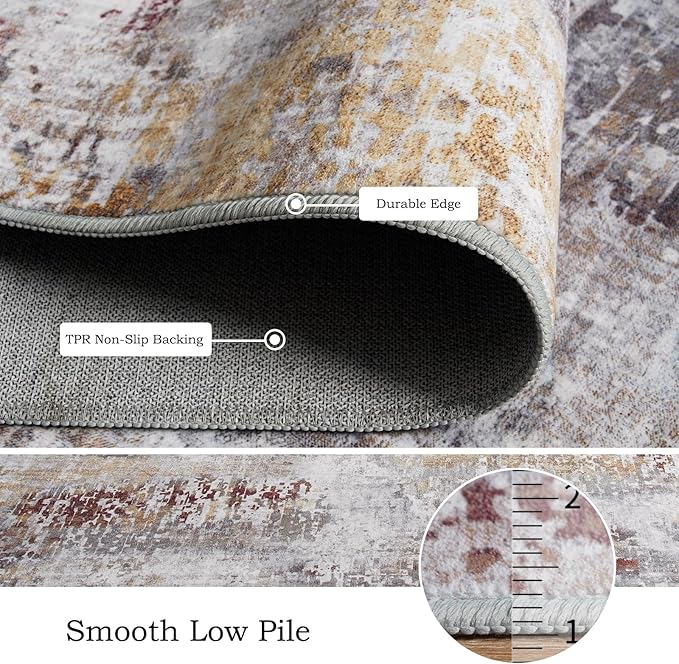 Toneed Abstract Area Rug Modern Washable Rug Soft Non Slip Rug Low Pile - Image 5