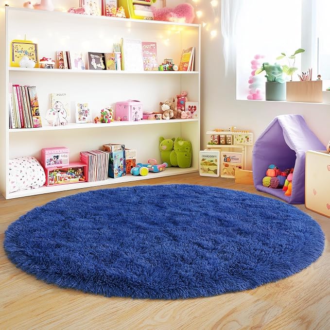 6‘x6’ Blue Round Rug for Bedroom, Ultra Soft Fluffy Circle Rug for Kids Girls - Image 7
