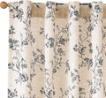 Lazzzy Black Floral Linen Curtains 90 Inch Farmhouse Back Tab Drapes by Lazzzy