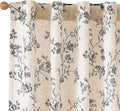 Lazzzy Black Floral Linen Curtains 63 Inch Farmhouse Back Tab Drapes by Lazzzy