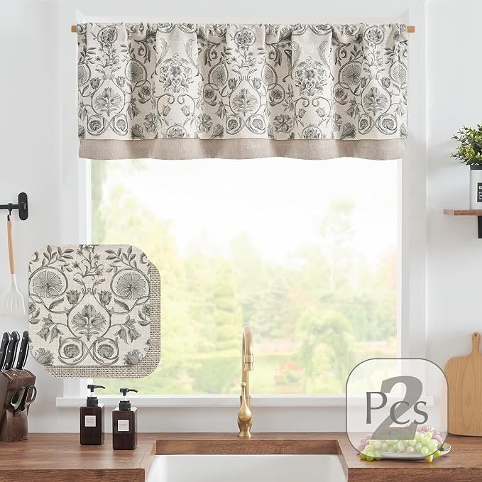 jinchan Linen Valance Kitchen Curtain Pack of 2 Double Layer 18 Inch - Image 5