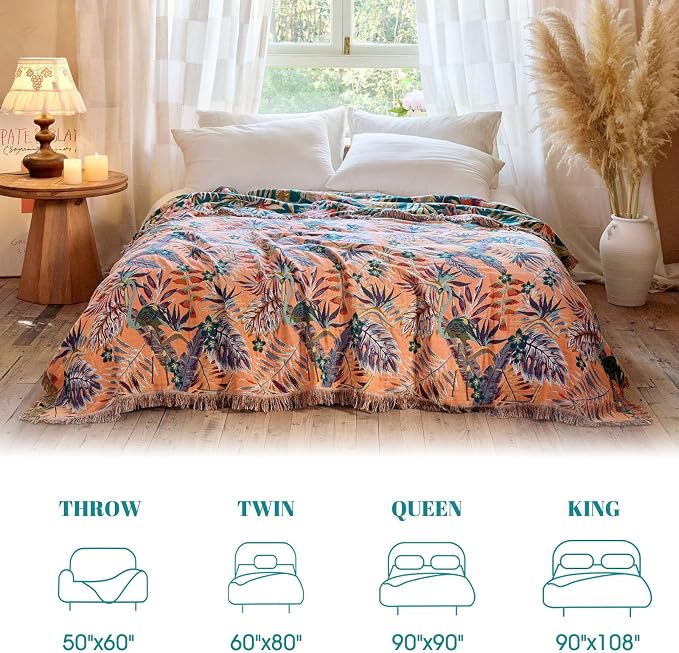 MSGKV Boho Throw Blanket for Bed 60"x80" 100% Cotton Jungle Animal Couch - Image 5