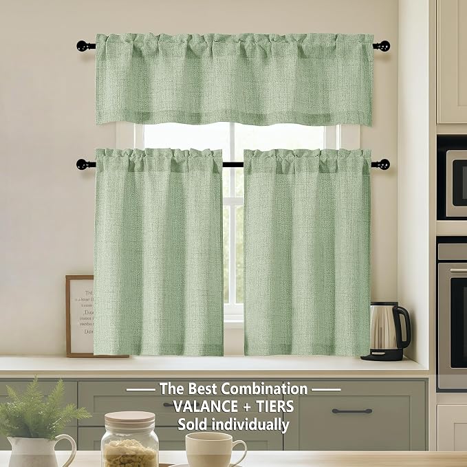 OVZME Valance for Windows, Light Filtering Faux Linen Textured Small Short - Image 8
