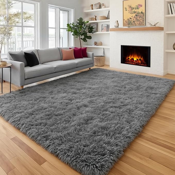 Grey Area Rugs for Living Room, Plush Fluffy Bedroom Rugs for Dorm Room 5x8 | by PAGISOFE