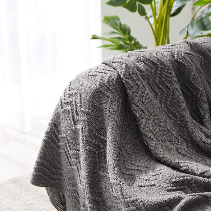 BOURINA Dark Grey Throw Blanket 50 x90 Inches Throw Textured Solid Soft Sofa - Image 4