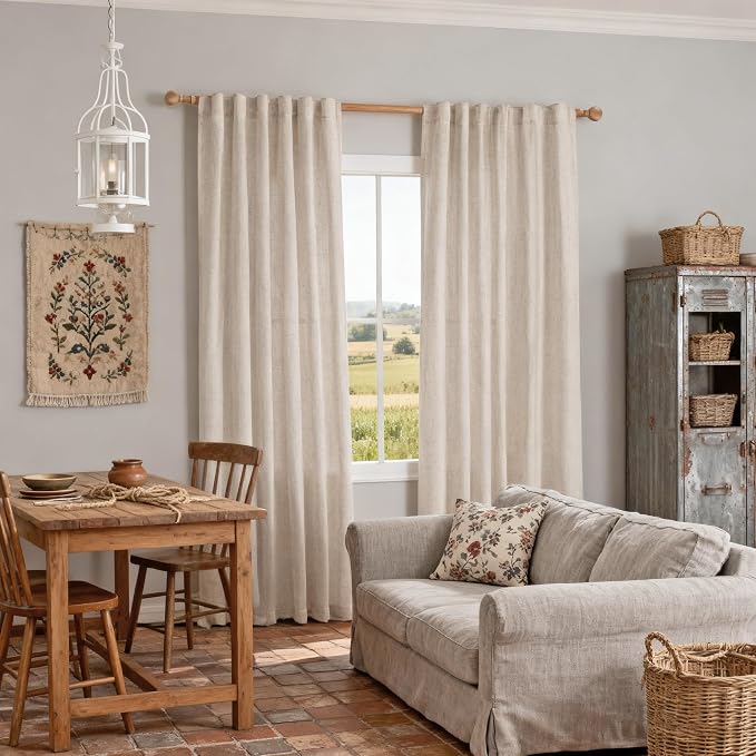 MYSKY HOME Boho Curtains 72 Inch Length, Natural Linen Semi Sheer Drapes - Image 8