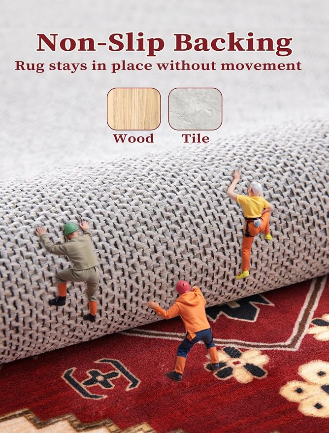 SERISSA Boho Washable Runner Rug, 2x6 Rug Runner Non-Slip Vintage Red Black - Image 3