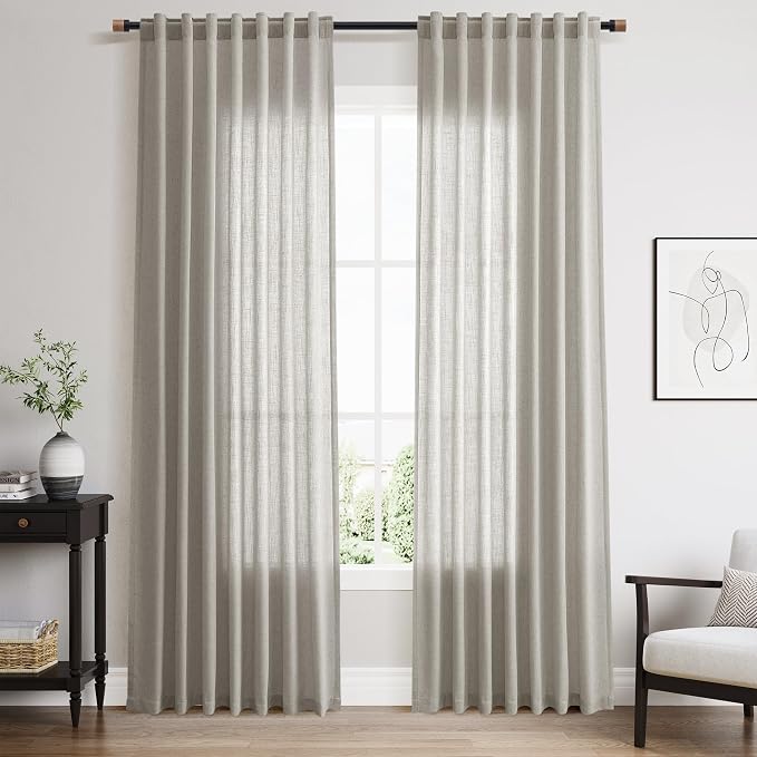 Silver Grey Linen Back Tab Curtains 84 Inch Length by Nanspring